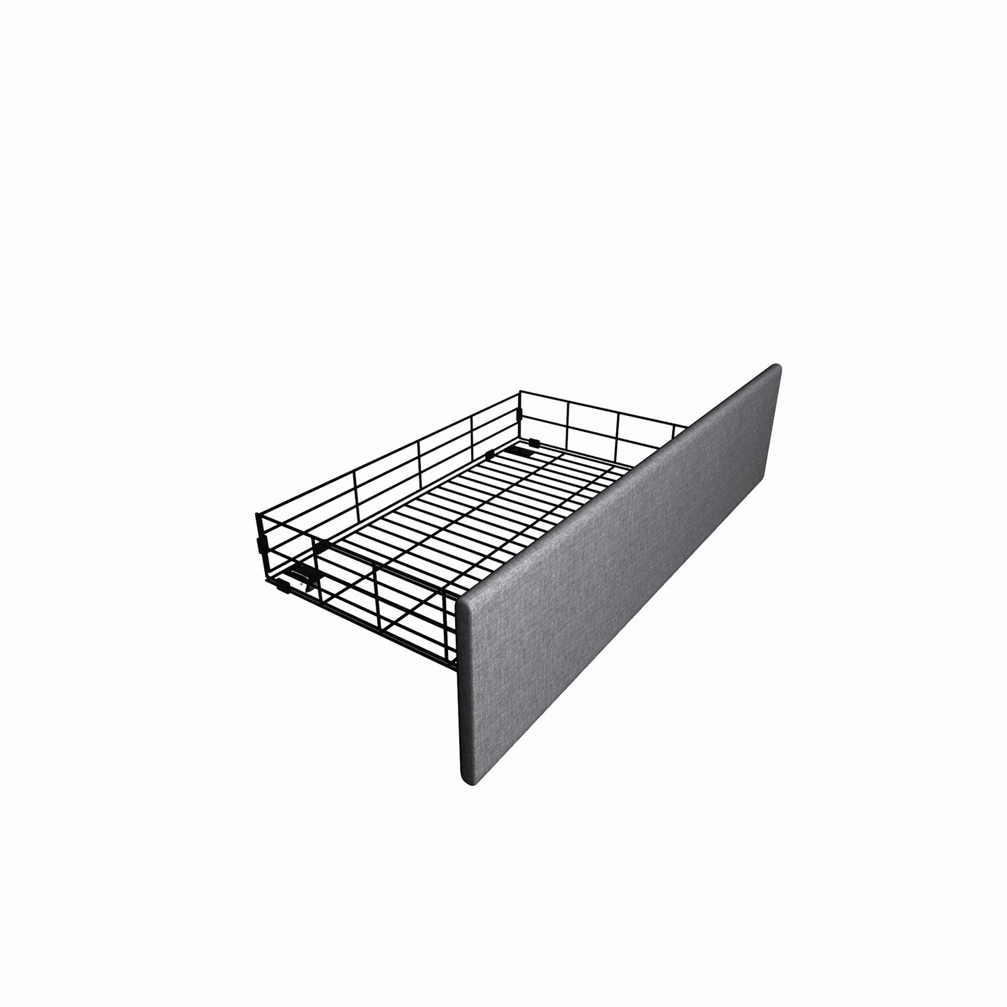 A single drawer for the integrated storage in light grey for the albion king sized bed frame on a white background