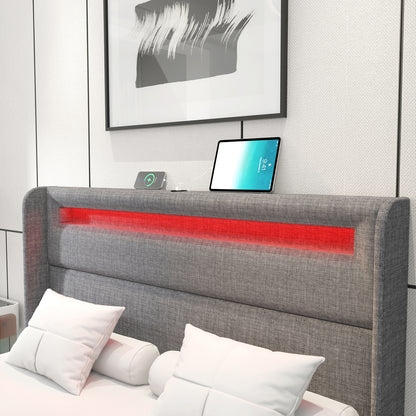 A close up of the integrated RGB Light head board of the albion bedframe