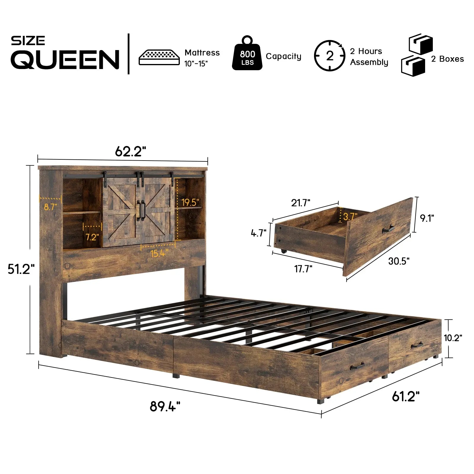 Queen / Rustic Brown