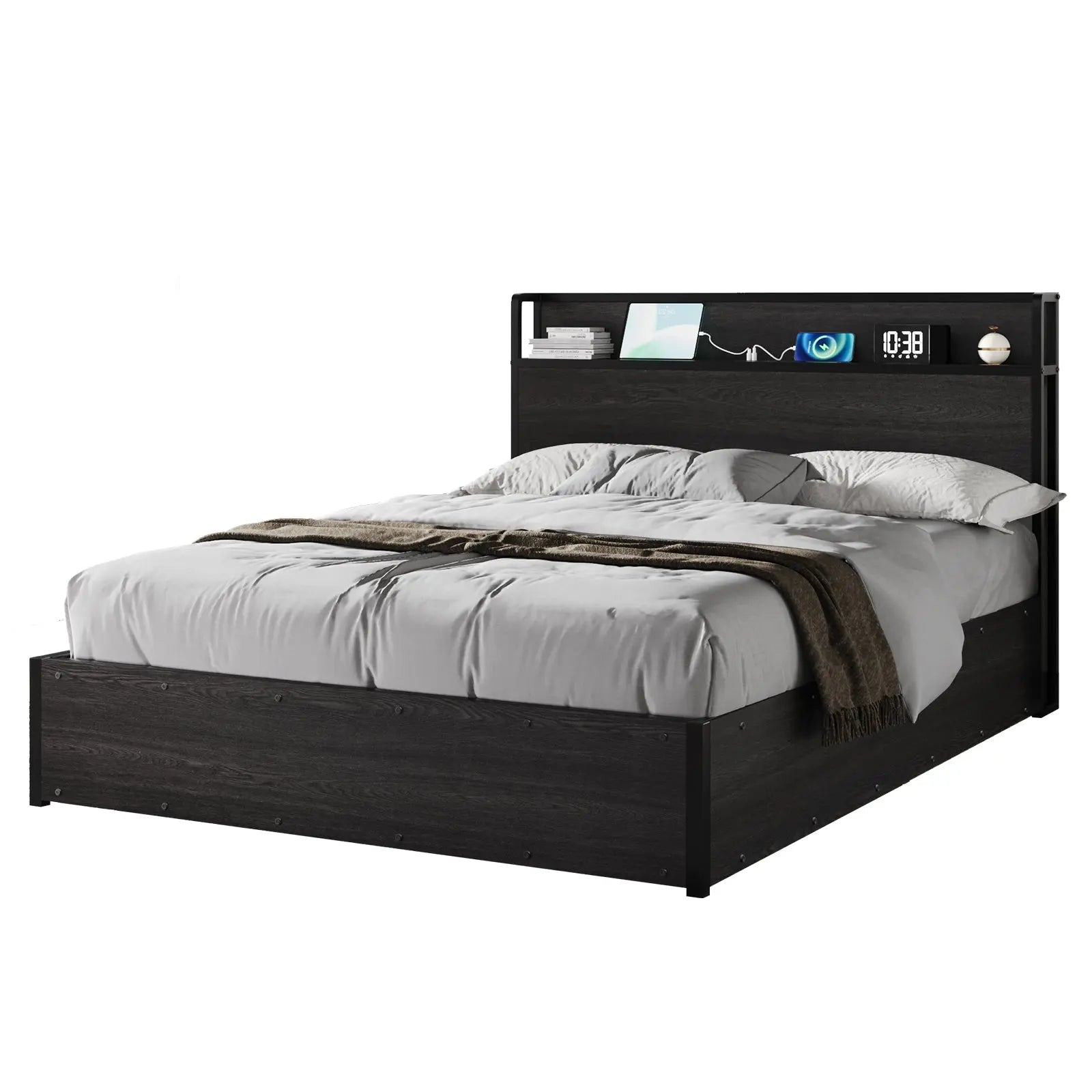 Black wooden bed frame king size online