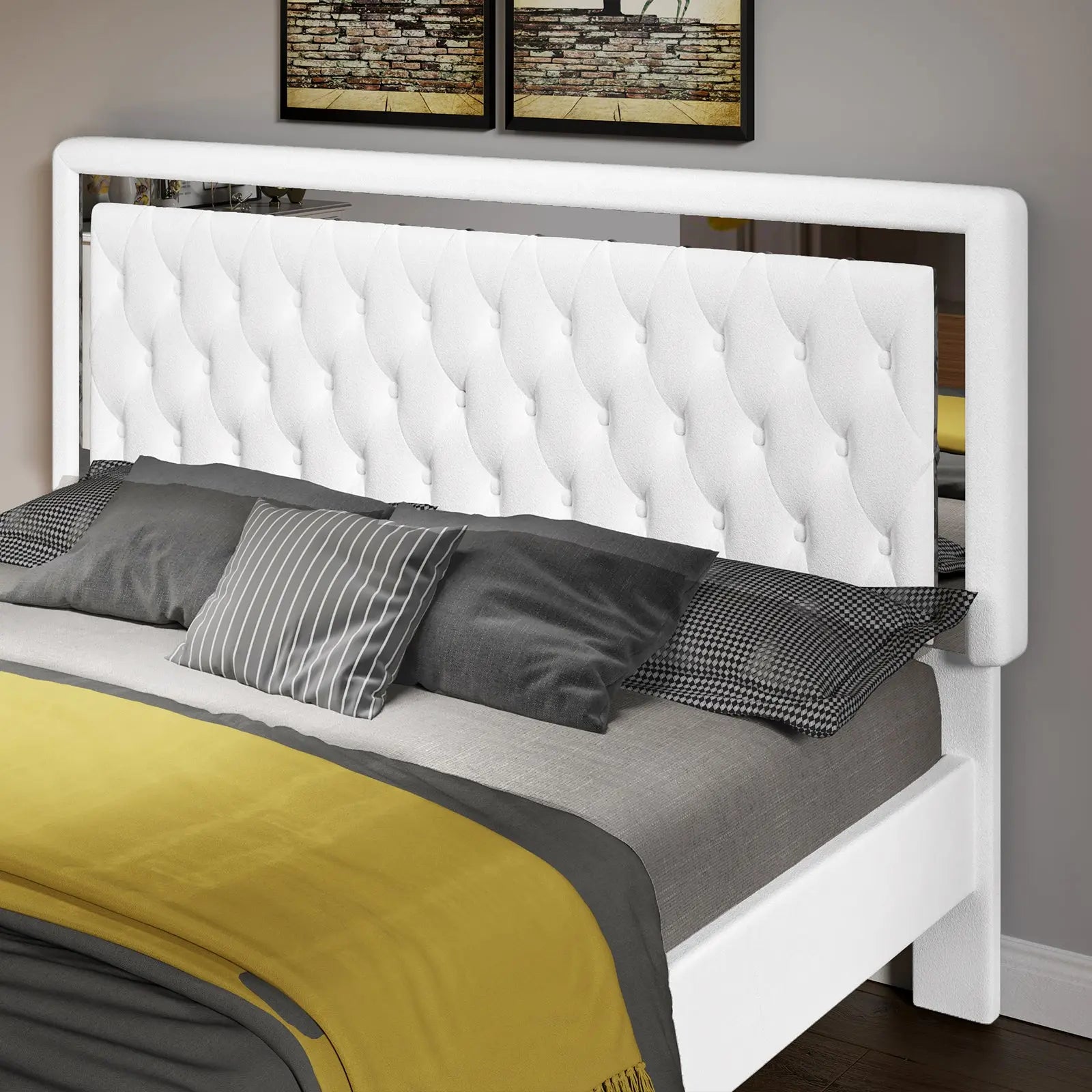 AMERLIFE Hues Bed Frame Velvet Upholstered LED Lights Platform Bed No Box Spring Needed Queen Black