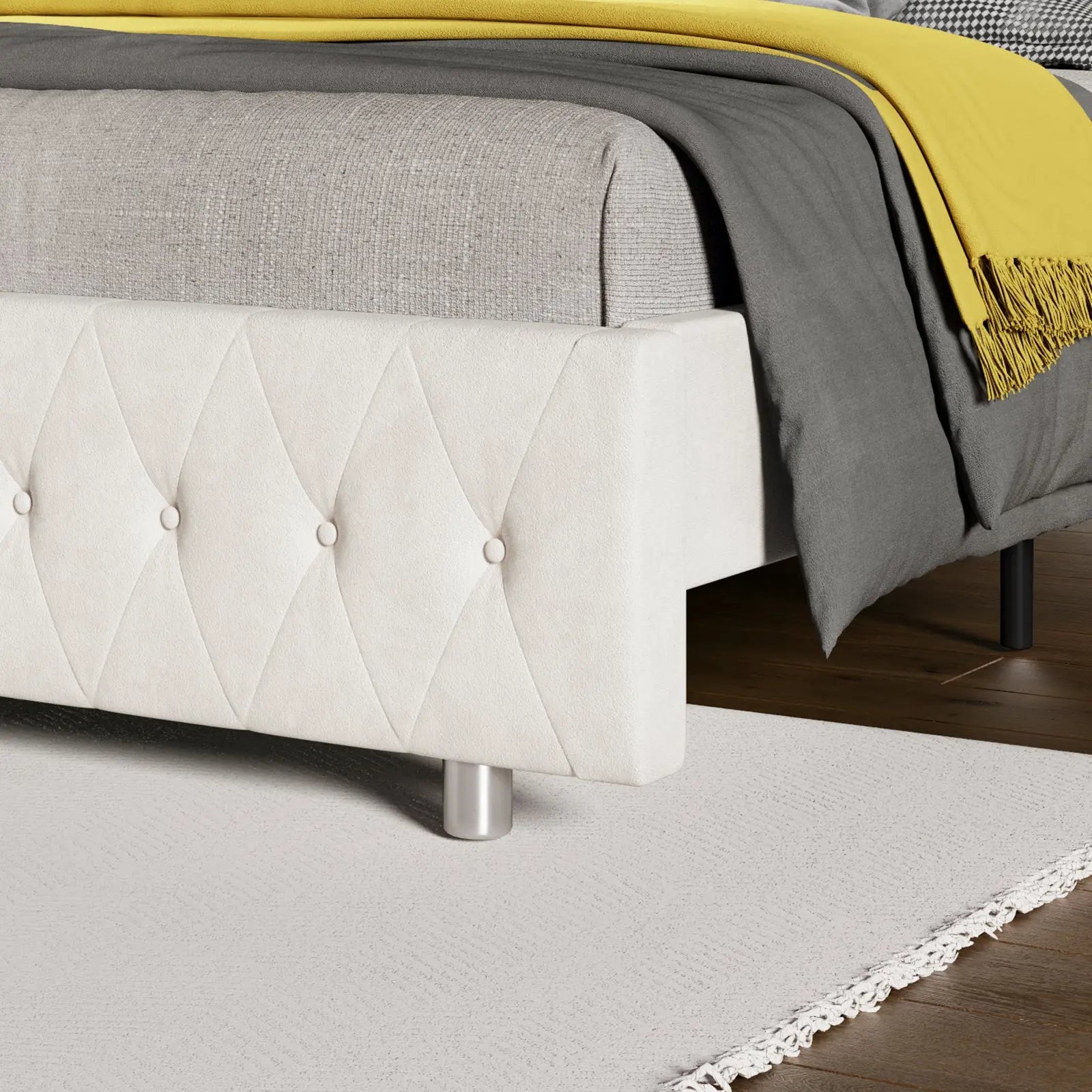 Amerlife Hues Bed Frame Velvet Upholstered LED Lights Platform Bed No Box Spring Needed