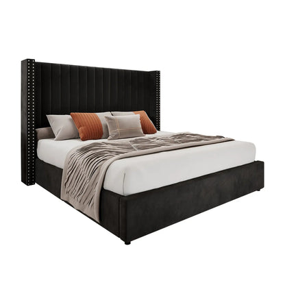 King / Black black upholstered king bed with storage