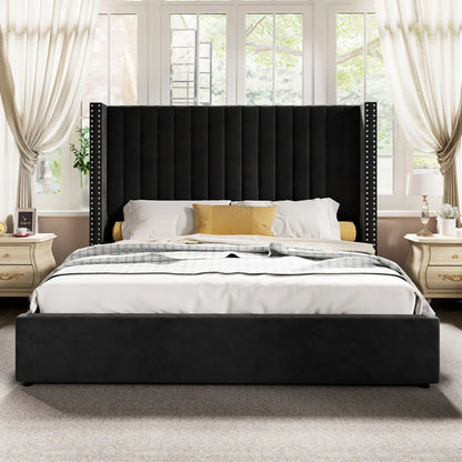 King / Black black upholstered king bed with storage