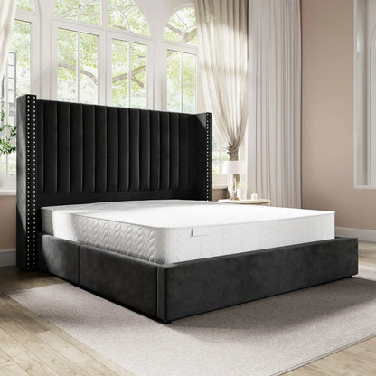 King / Black black upholstered king bed with storage