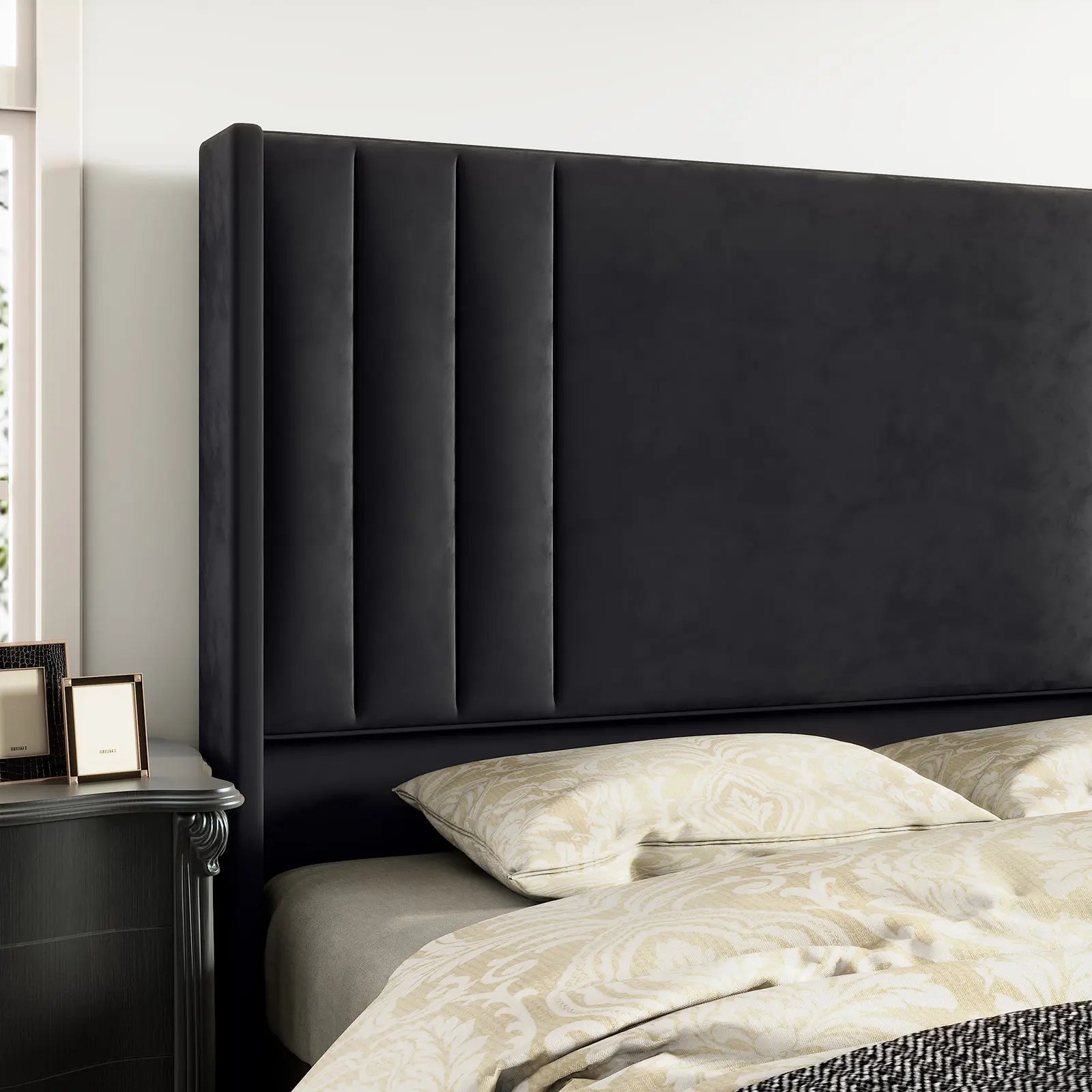 Amerlife Brooklyn Bed Frame King Size Velvet Upholstered Platform