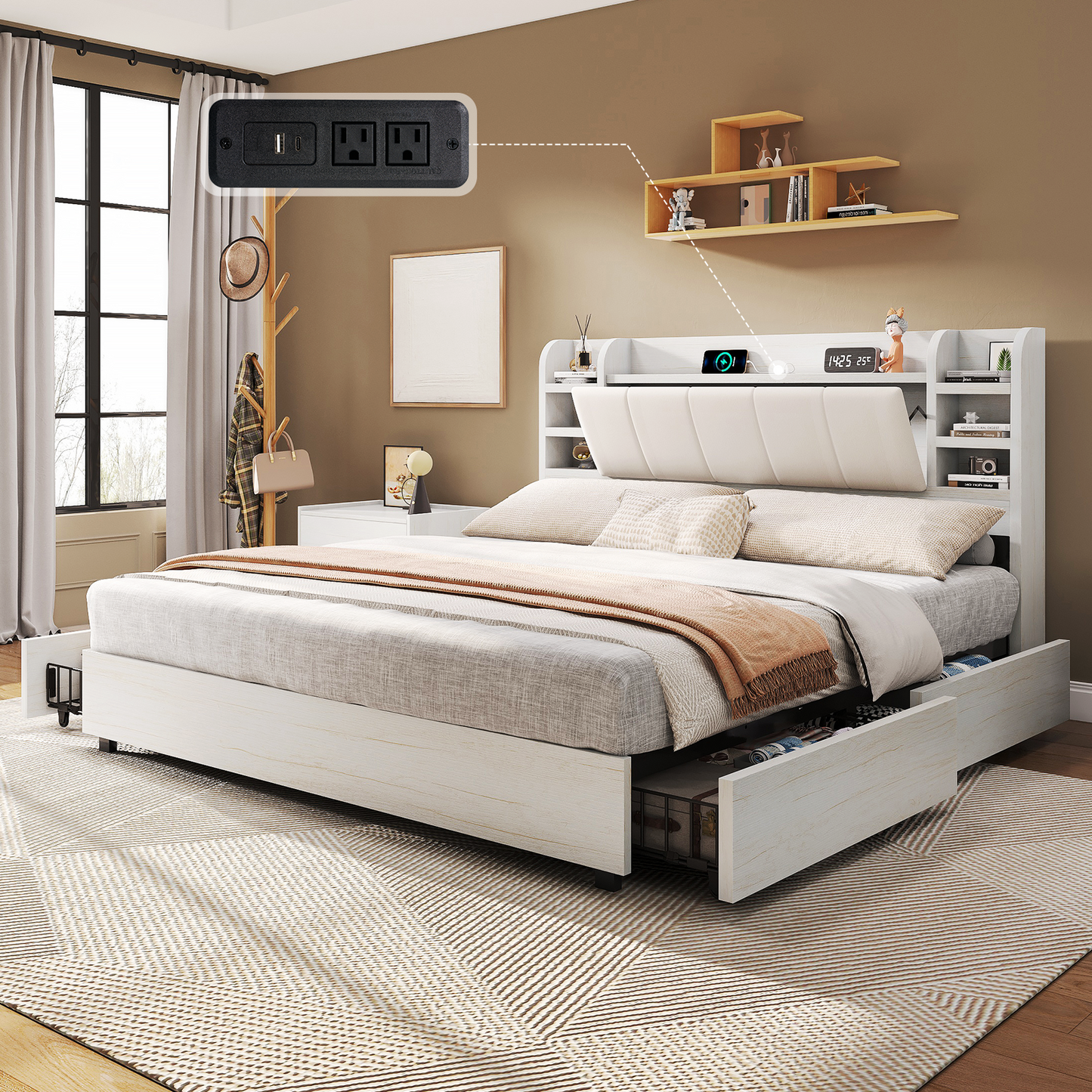 Merritt Wooden Storage Bed Frame -King / White