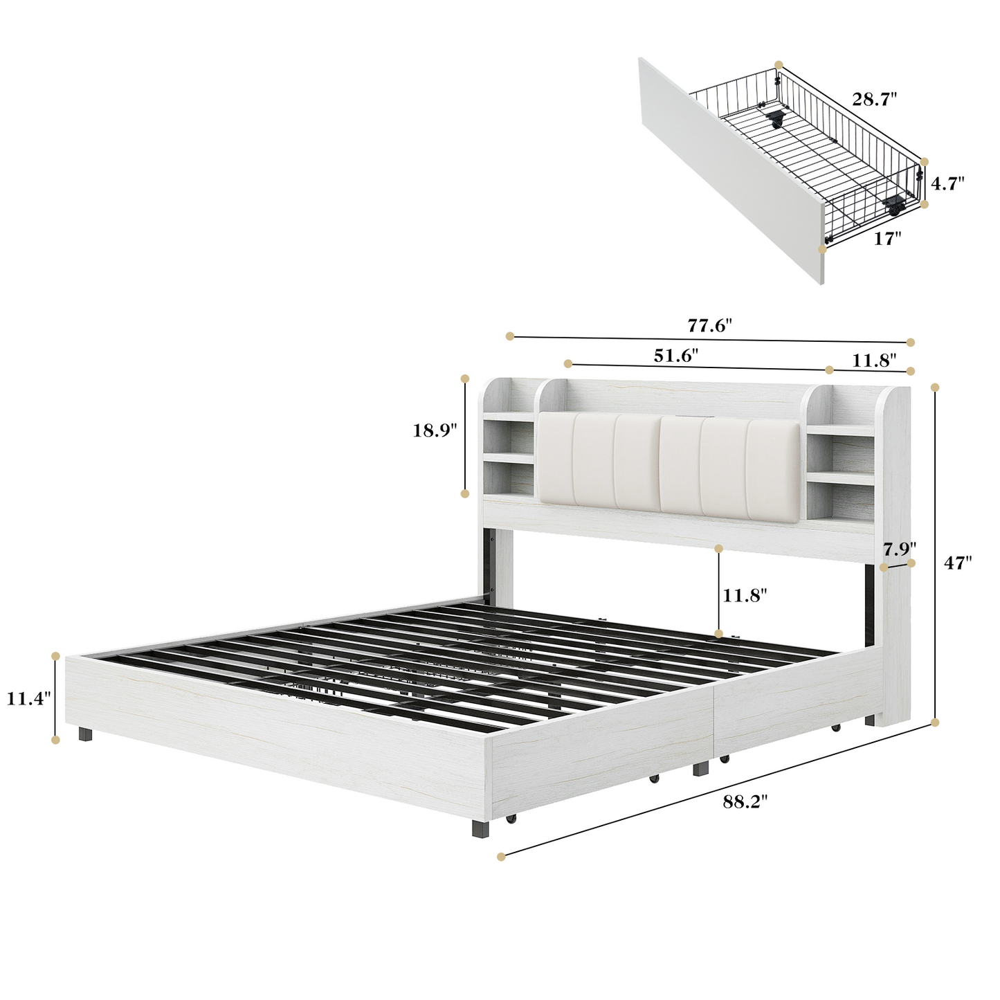 Merritt Wooden Storage Bed Frame -King / White