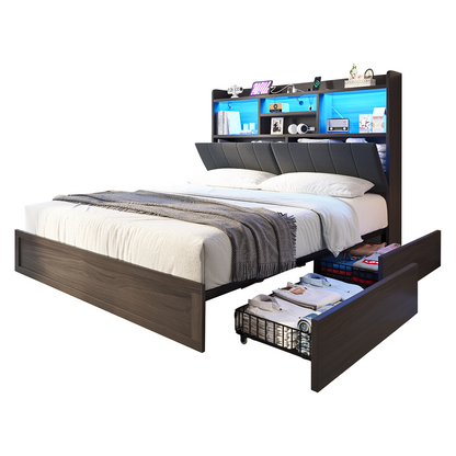 Radcliffe LED Storage Bed Frame - Queen / Rustic Black