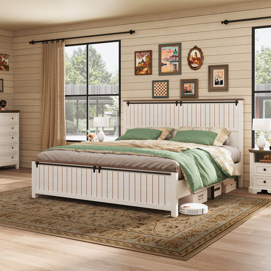 Tennyson Storage Wooden Bed Frame-King(White)