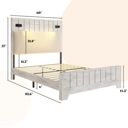 Edison Bed Frame with Reading Lights - Pale White