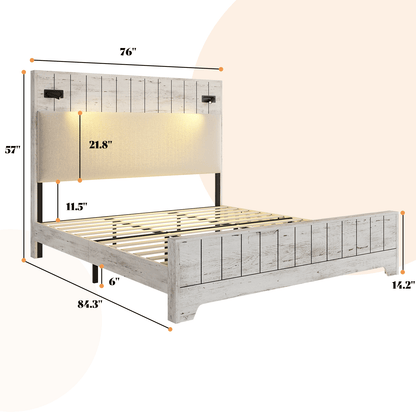 Edison Bed Frame with Reading Lights - Pale White