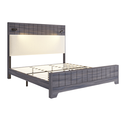 Edison Bed Frame with Reading Lights - Smoky Grey