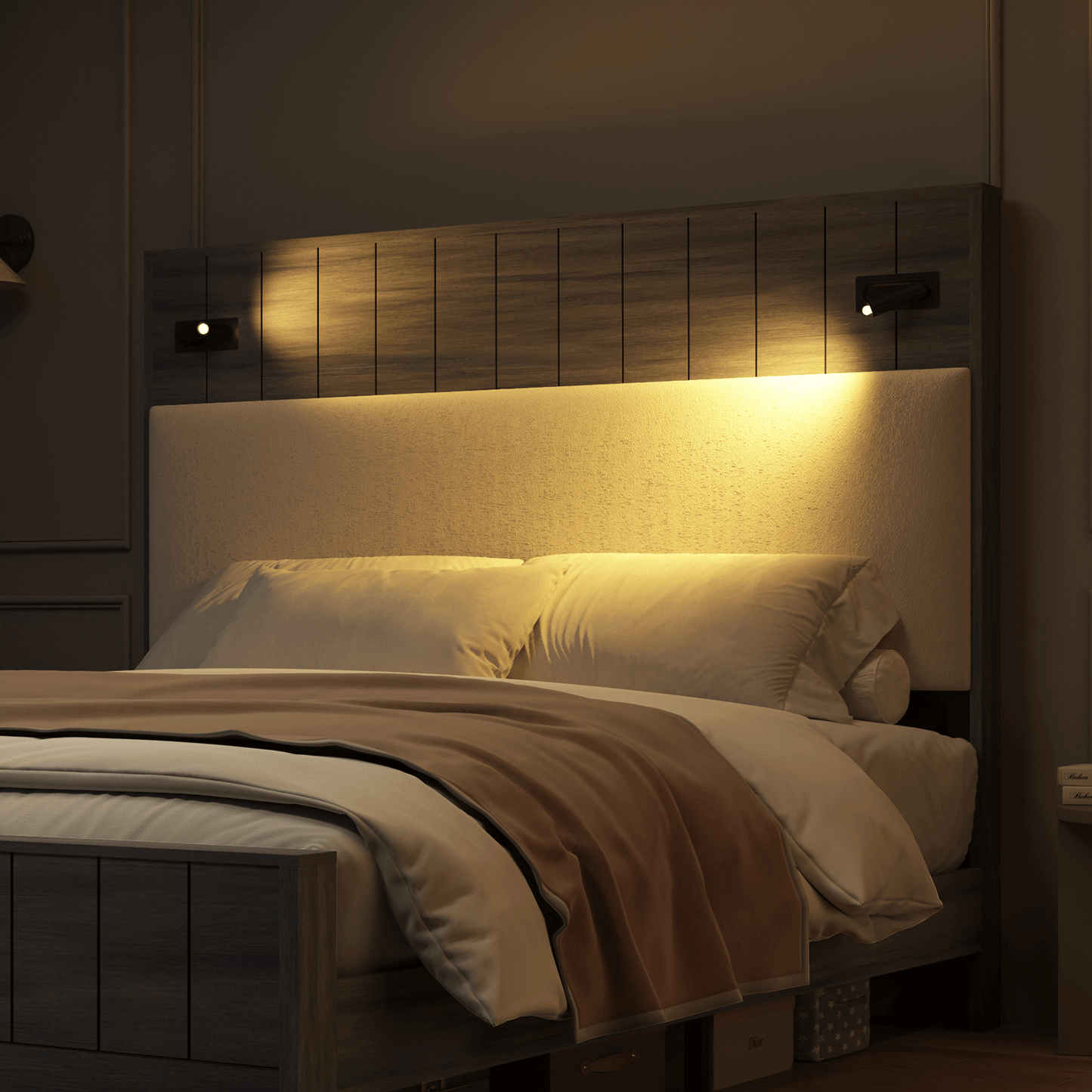 Edison Bed Frame with Reading Lights - Smoky Grey