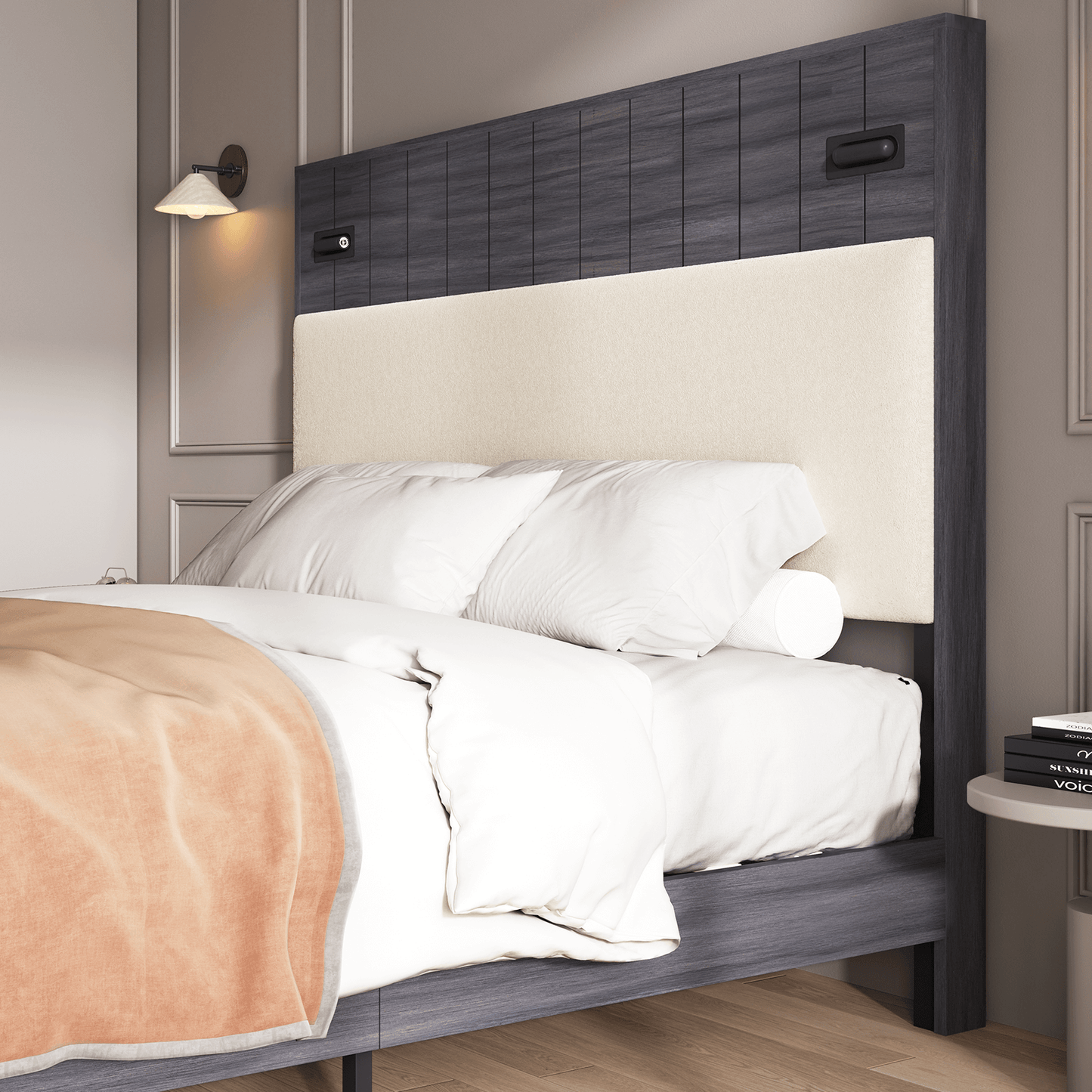 Edison Bed Frame with Reading Lights - Smoky Grey