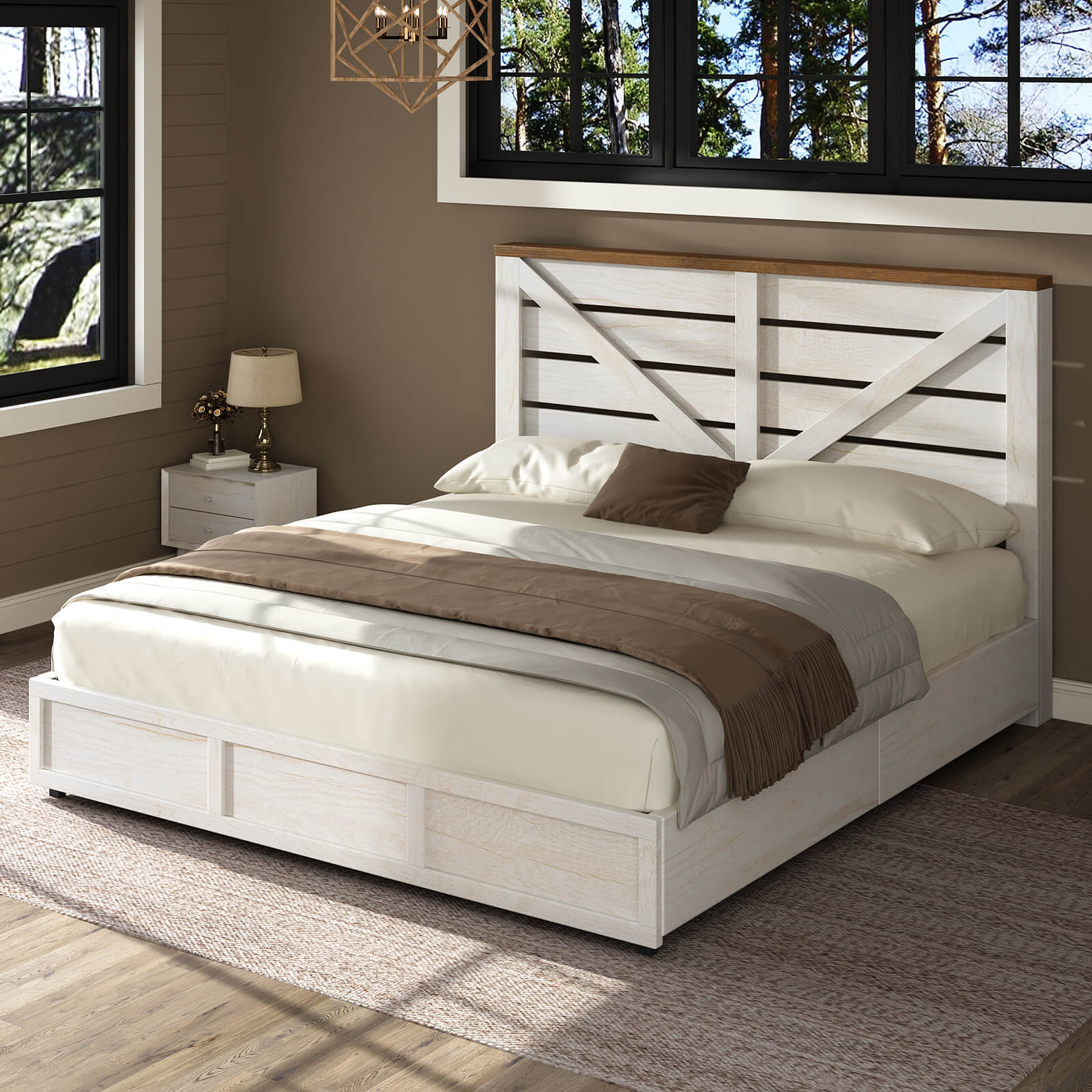 Bandera Bed Frame with 4 Drawers - Distressed White