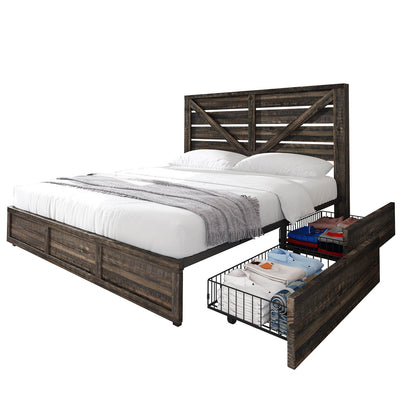 Bandera Bed Frame with 4 Drawers - Rustic Black