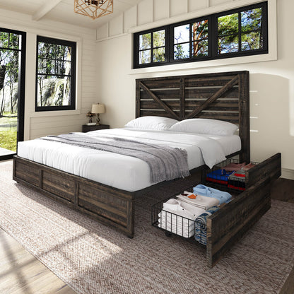 Bandera Bed Frame with 4 Drawers - Rustic Black