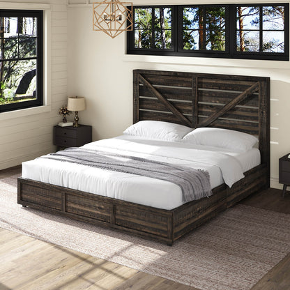 Bandera Bed Frame with 4 Drawers - Rustic Black