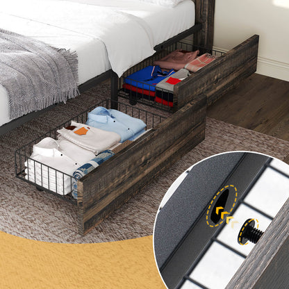 Bandera Bed Frame with 4 Drawers - Rustic Black