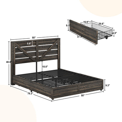 Bandera Bed Frame with 4 Drawers - Rustic Black