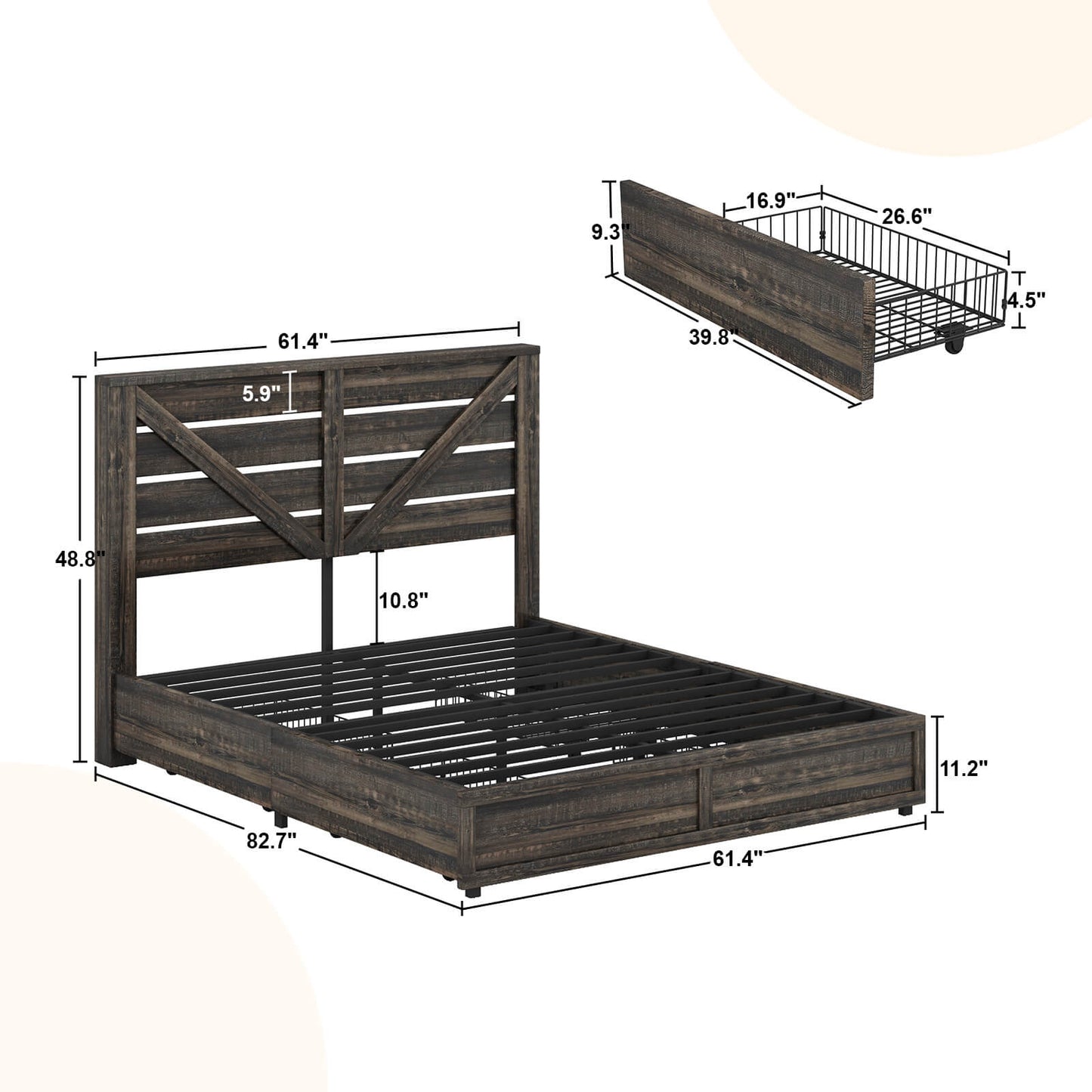 Bandera Bed Frame with 4 Drawers - Rustic Black