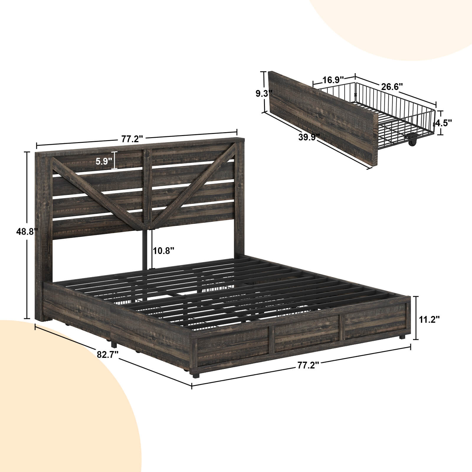 Bandera Bed Frame with 4 Drawers - Rustic Black