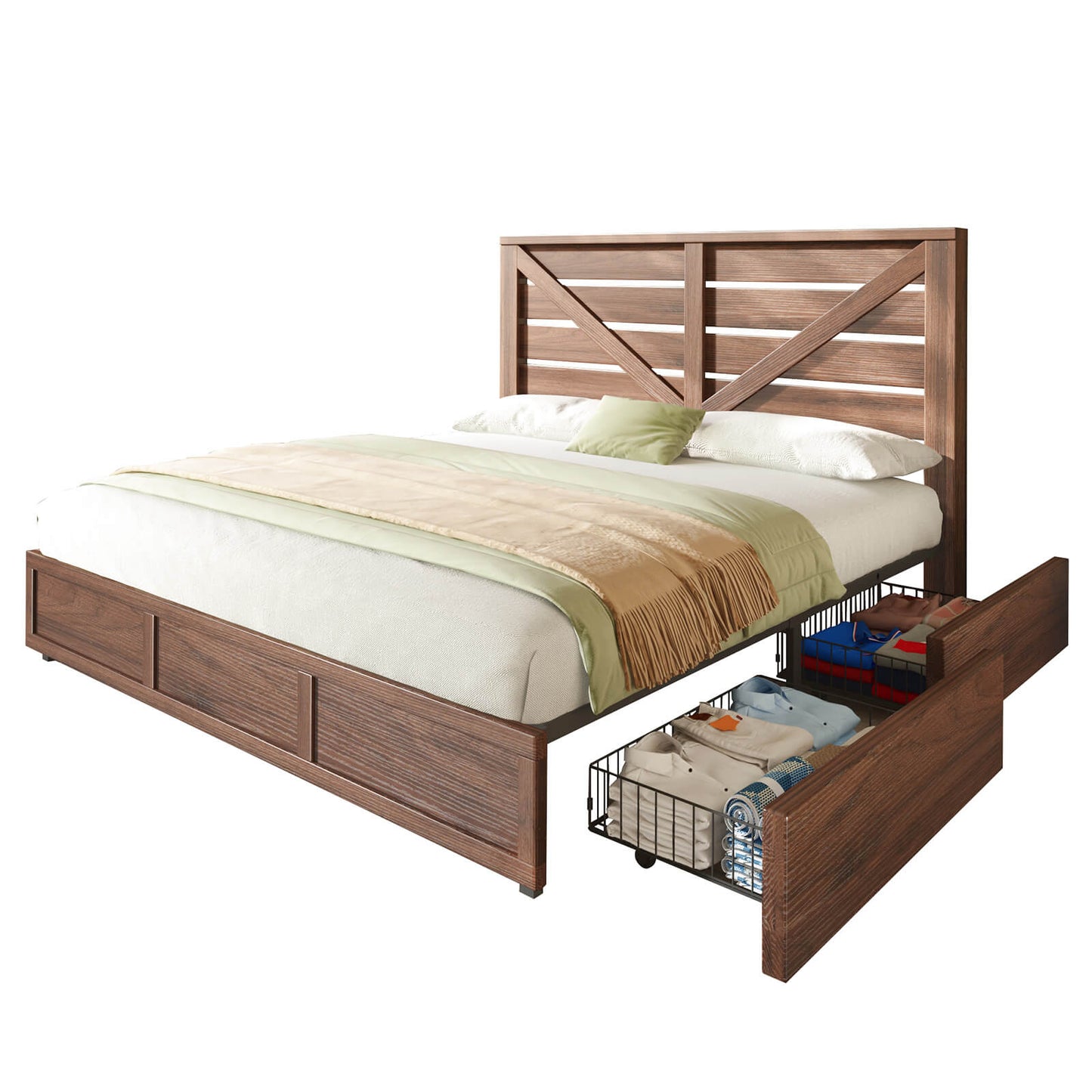 Bandera Bed Frame with 4 Drawers - Rustic Brown