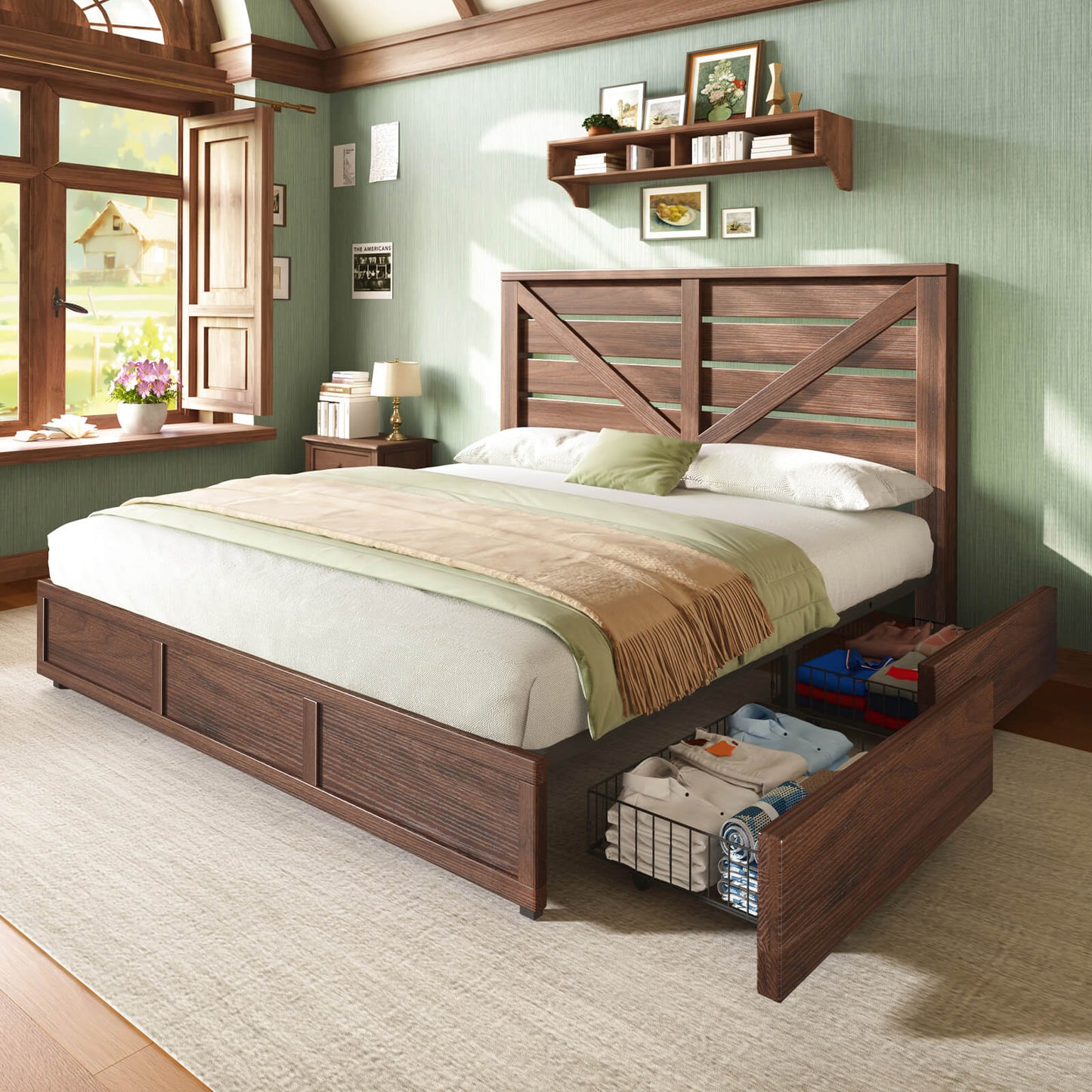 Bandera Bed Frame with 4 Drawers - Rustic Brown