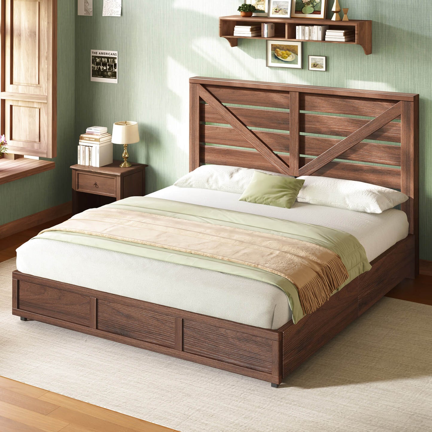 Bandera Bed Frame with 4 Drawers - Rustic Brown