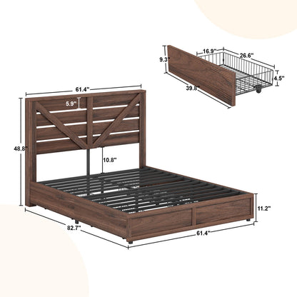 Bandera Bed Frame with 4 Drawers - Rustic Brown