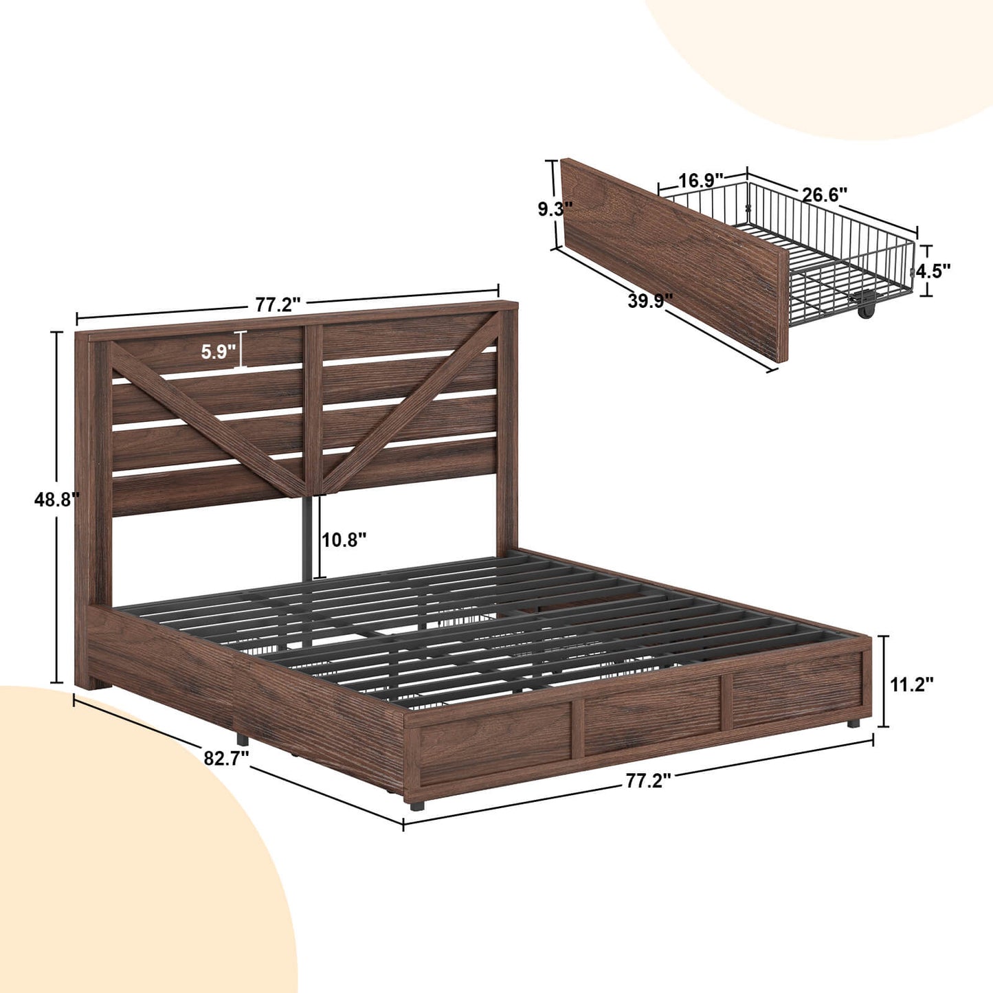 Bandera Bed Frame with 4 Drawers - Rustic Brown