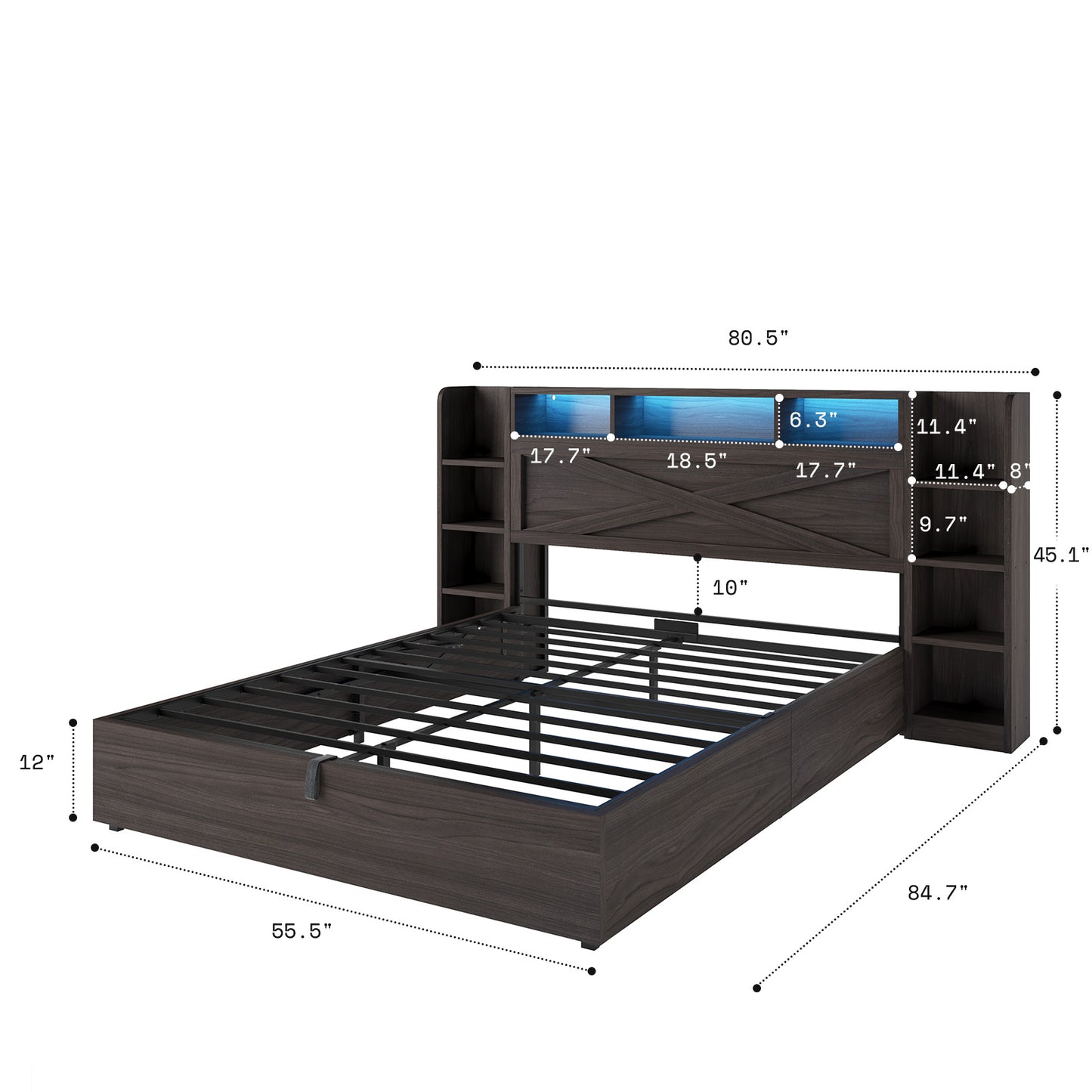 Porter Hydraulic Storage Bed Frame - Full / Dark Oak