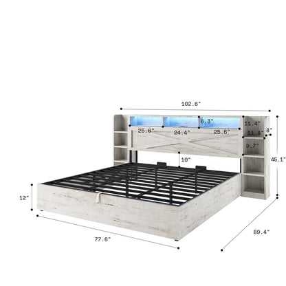 Porter Hydraulic Storage Bed Frame - King / White Birch