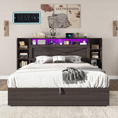 Porter Hydraulic Storage Bed Frame - Queen / Dark Oak