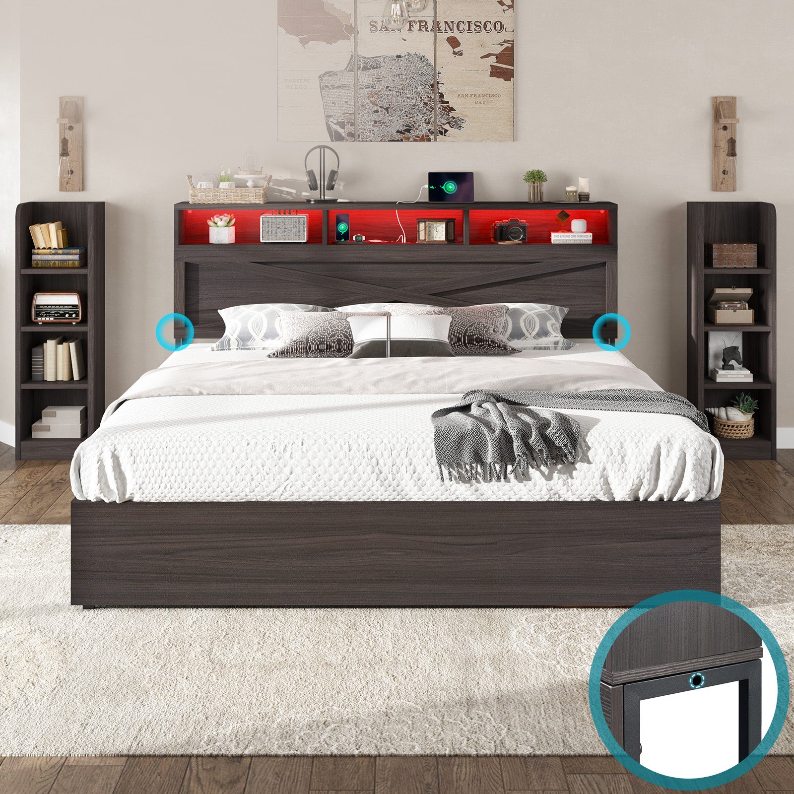 Porter Hydraulic Storage Bed Frame - Queen / Dark Oak