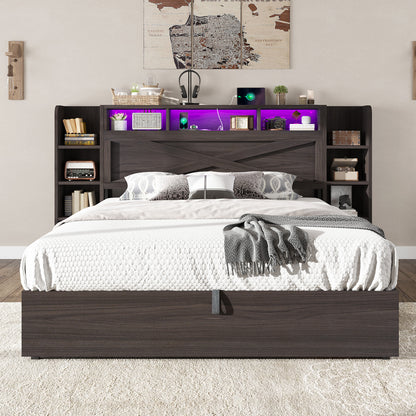 Porter Hydraulic Storage Bed Frame - Queen / Dark Oak