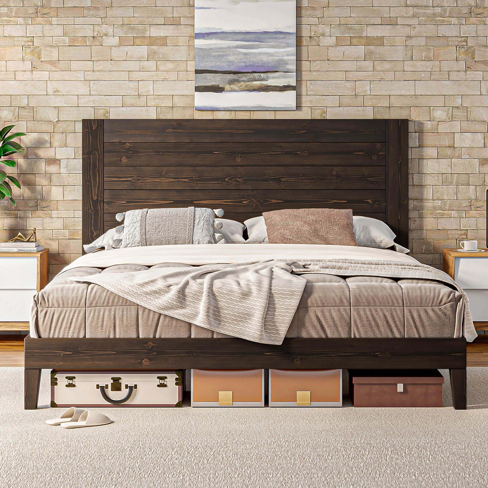 Fremont King Solid Wood Bed Frame -Dark Brown