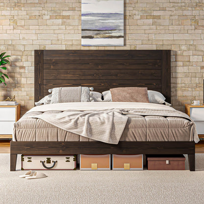 Fremont King Solid Wood Bed Frame -Dark Brown