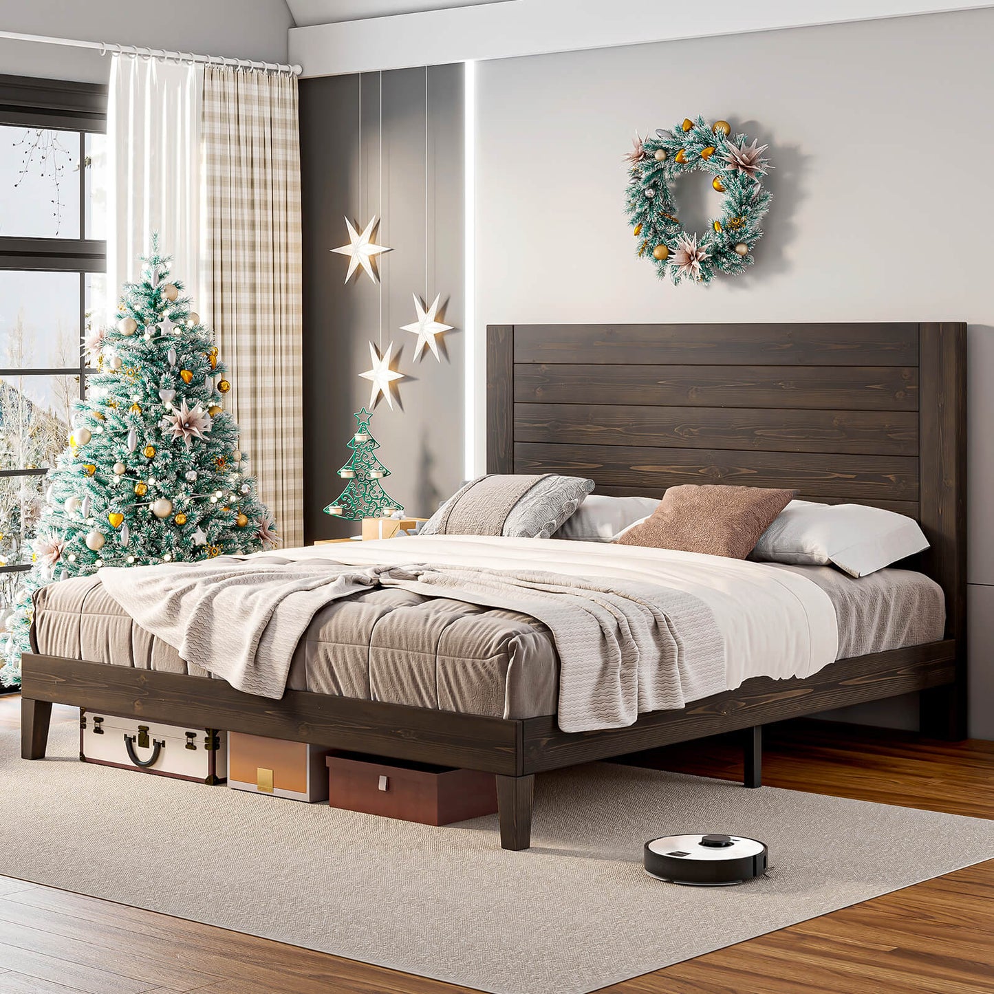 Fremont King Solid Wood Bed Frame -Dark Brown