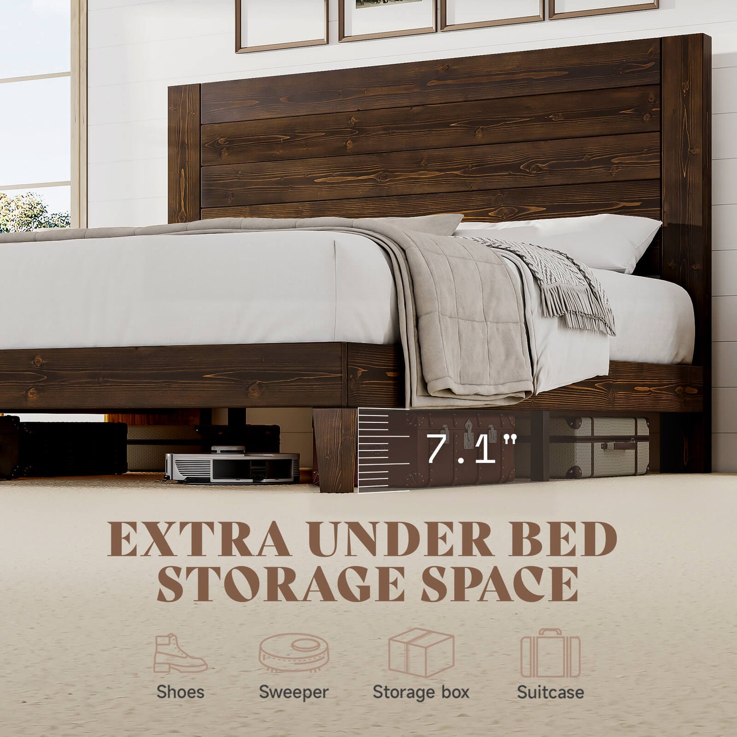 Fremont King Solid Wood Bed Frame -Dark Brown