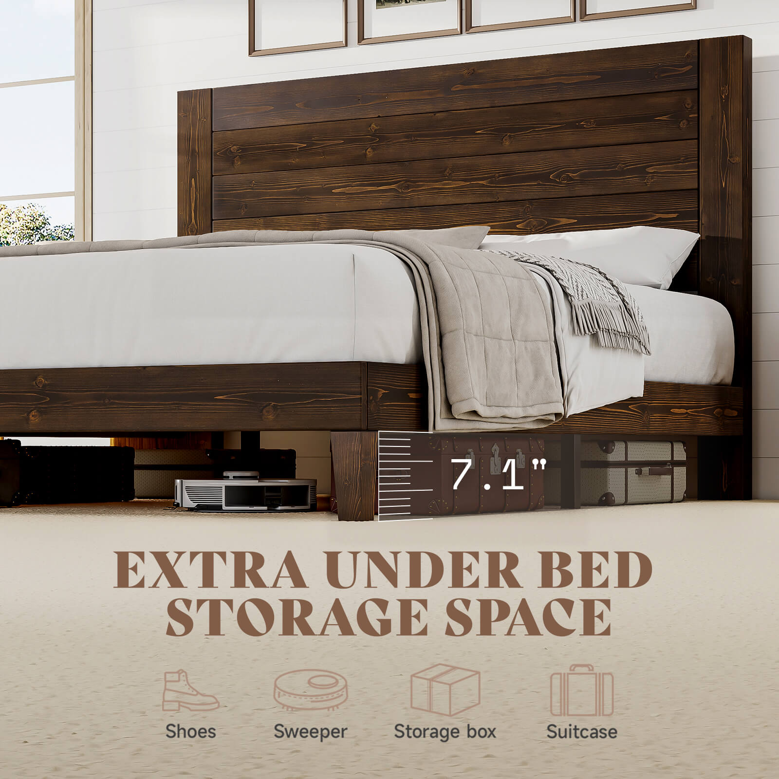 Fremont King Solid Wood Bed Frame -Dark Brown