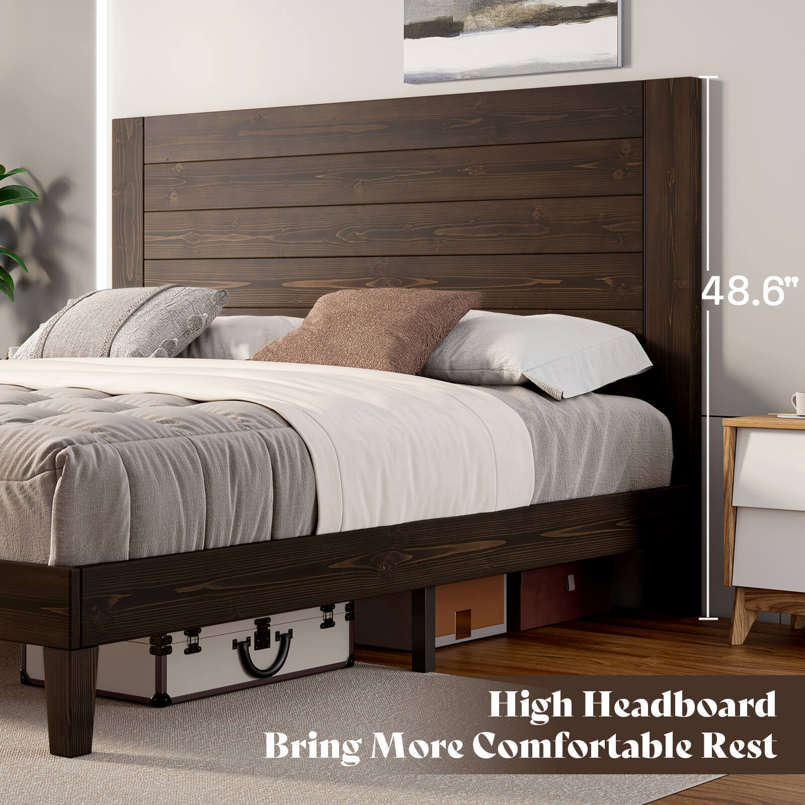 Fremont King Solid Wood Bed Frame -Dark Brown