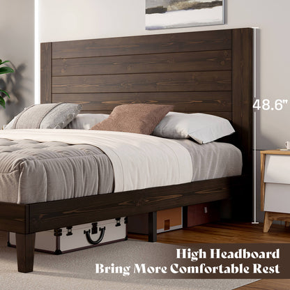 Fremont King Solid Wood Bed Frame -Dark Brown