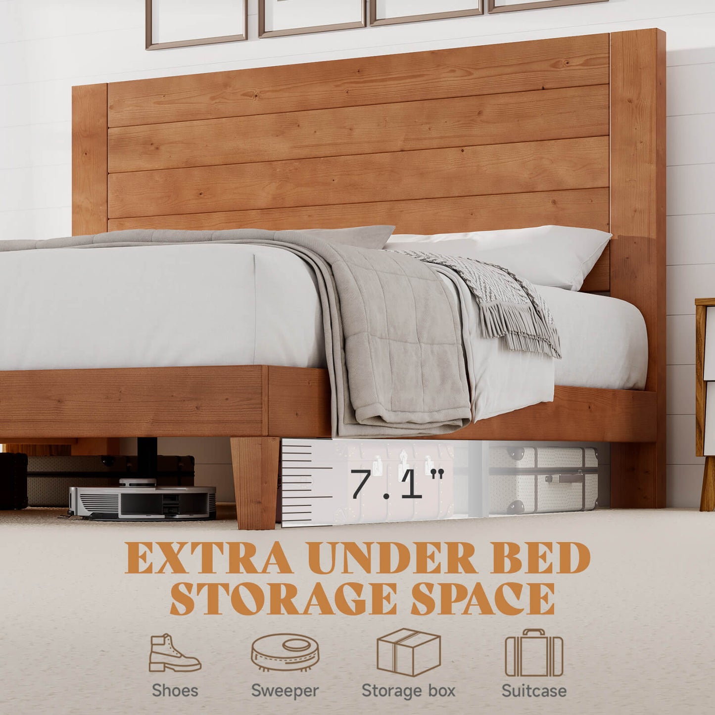 Fremont King Solid Wood Bed Frame -Light Brown