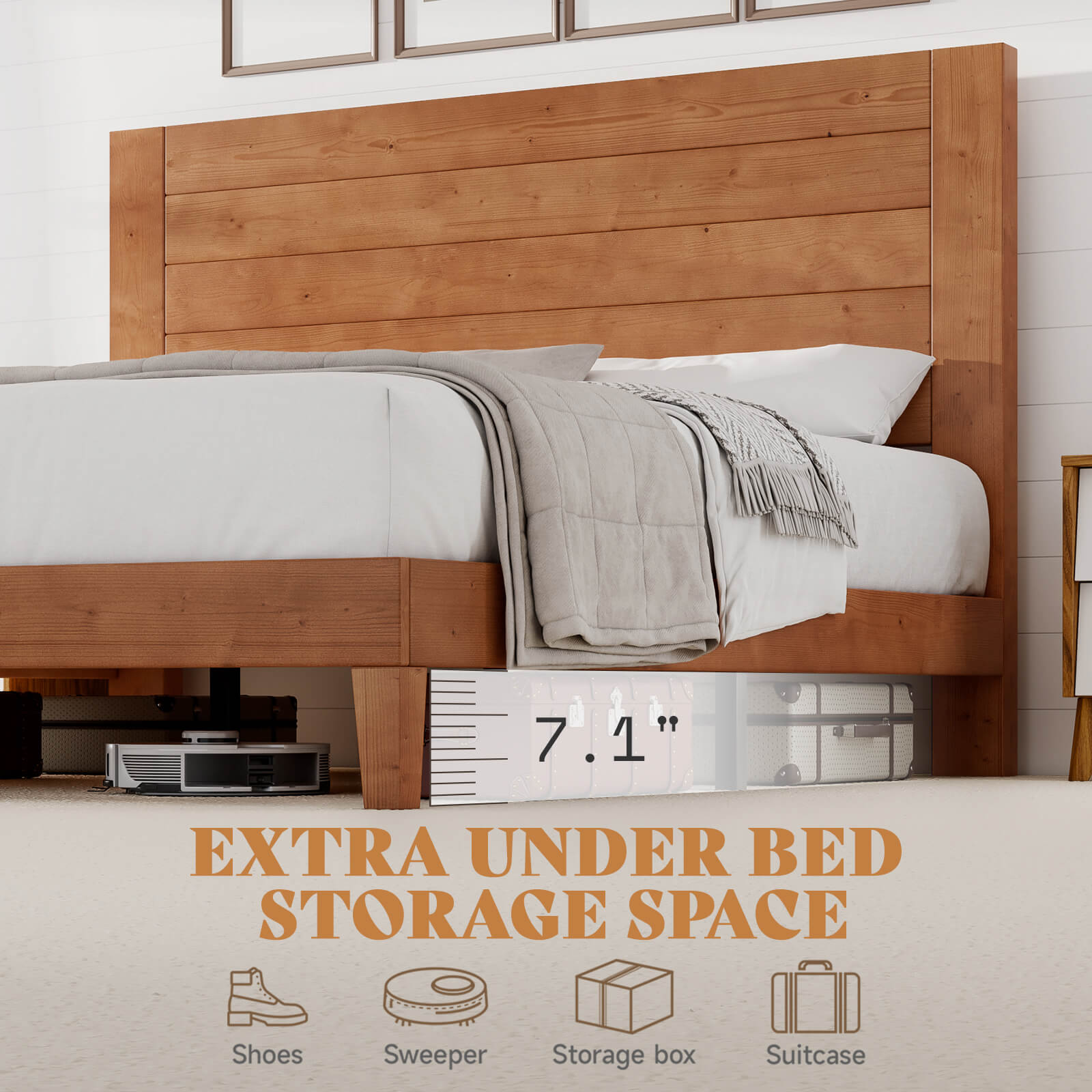 Fremont King Solid Wood Bed Frame -Light Brown