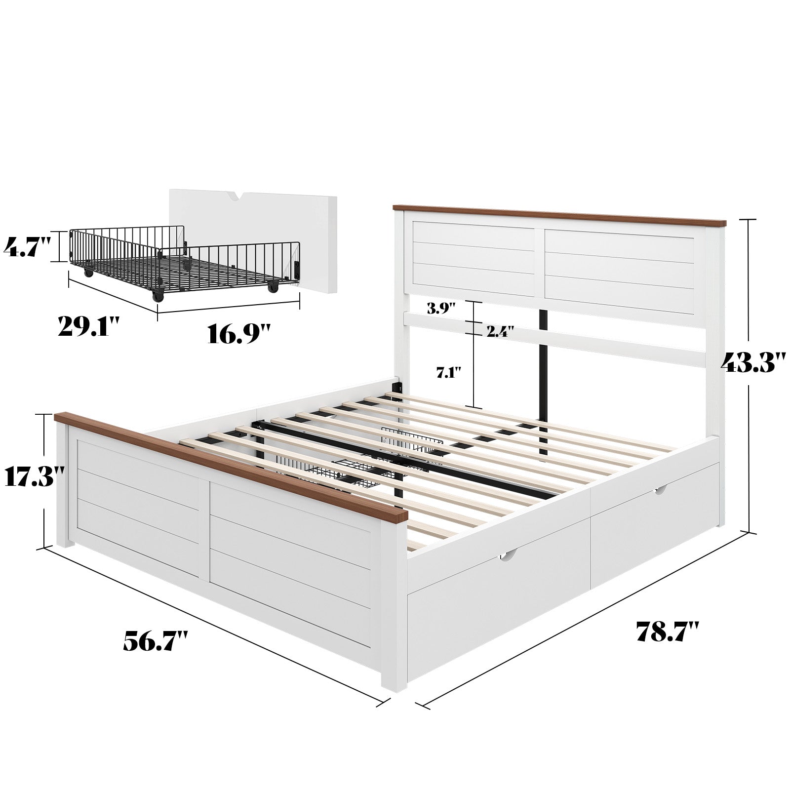 Allerton Solid Wood Storage Bed Frame -Full / Antique White