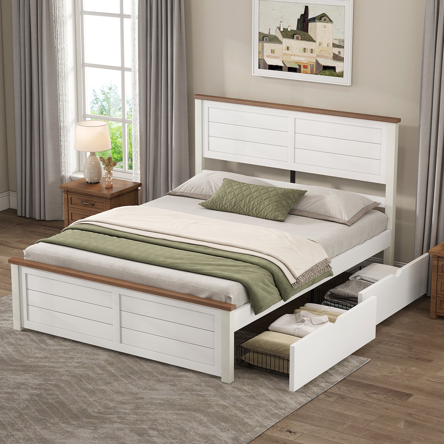 Allerton Solid Wood Storage Bed Frame -Full / Antique White