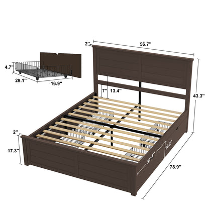 Allerton Solid Wood Storage Bed Frame -Full / Dark Coffee