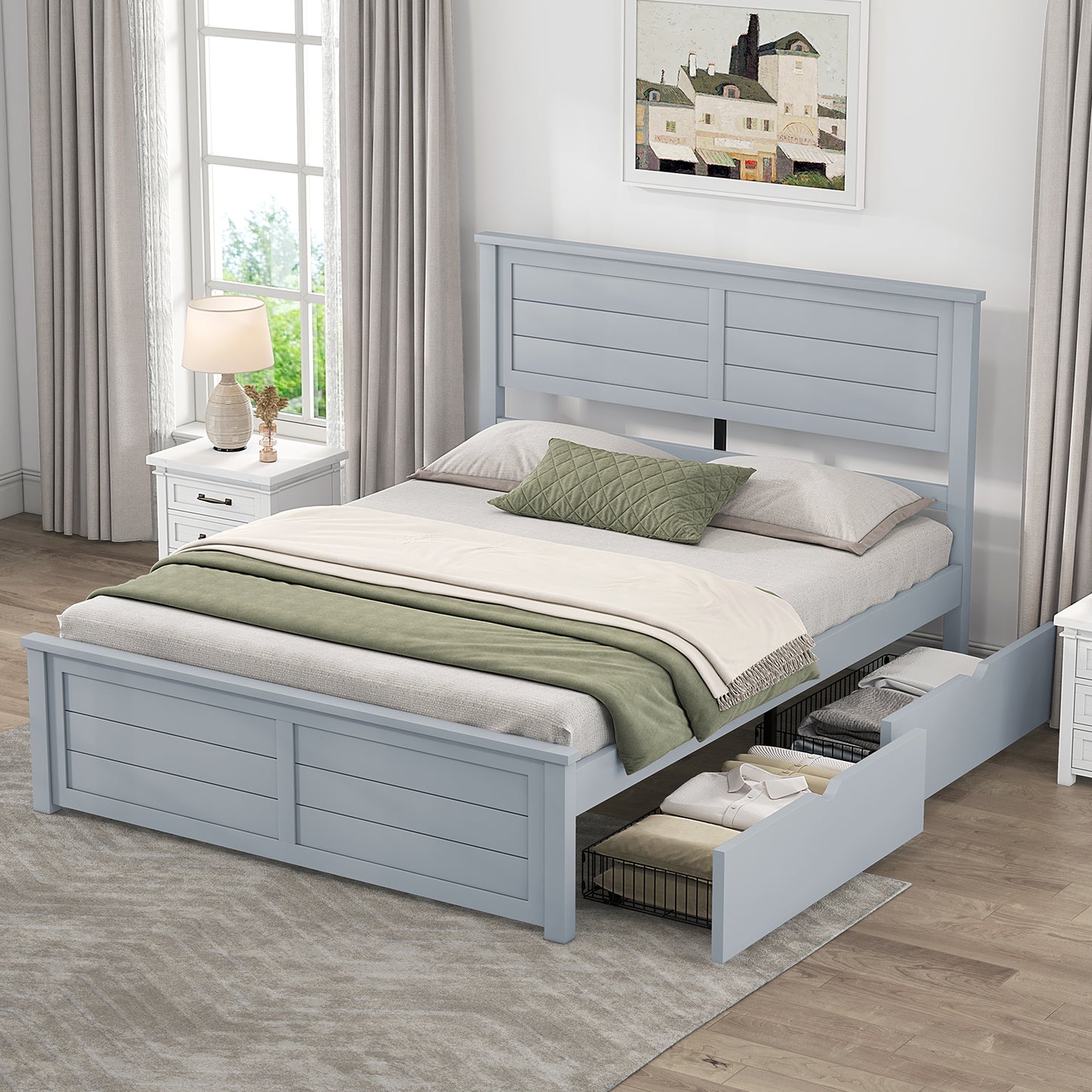 Allerton Solid Wood Storage Bed Frame -Full / Grayish Blue